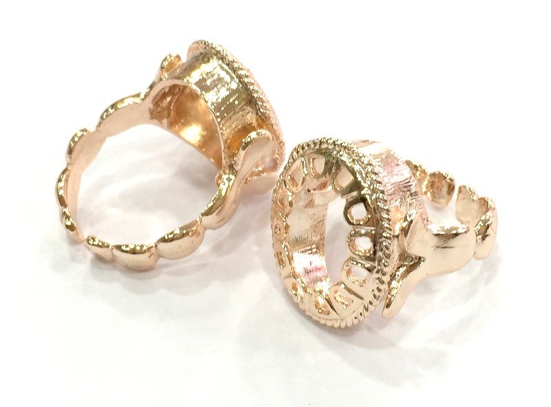 Rose Gold  Ring Blank Ring Setting Ring Bezel Base Adjustable (18x13 mm blank) Rose Gold Plated Brass G4412