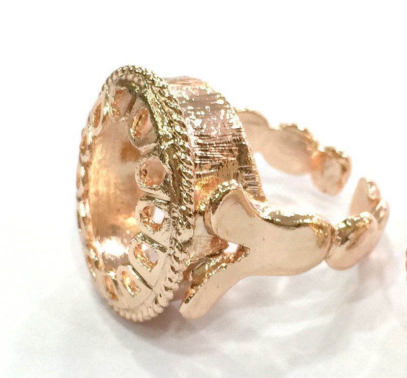 Rose Gold  Ring Blank Ring Setting Ring Bezel Base Adjustable (18x13 mm blank) Rose Gold Plated Brass G4412