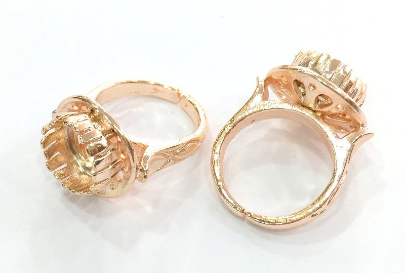 Adjustable Ring Blank, (10 mm blank) Rose Gold Plated Brass G4414