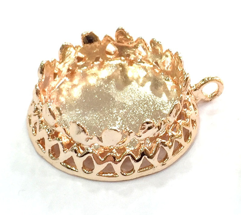Rose Gold Pendant Blank Base Setting Necklace Blank Mountings Rose Gold Plated Brass     (20 mm blank) G4429