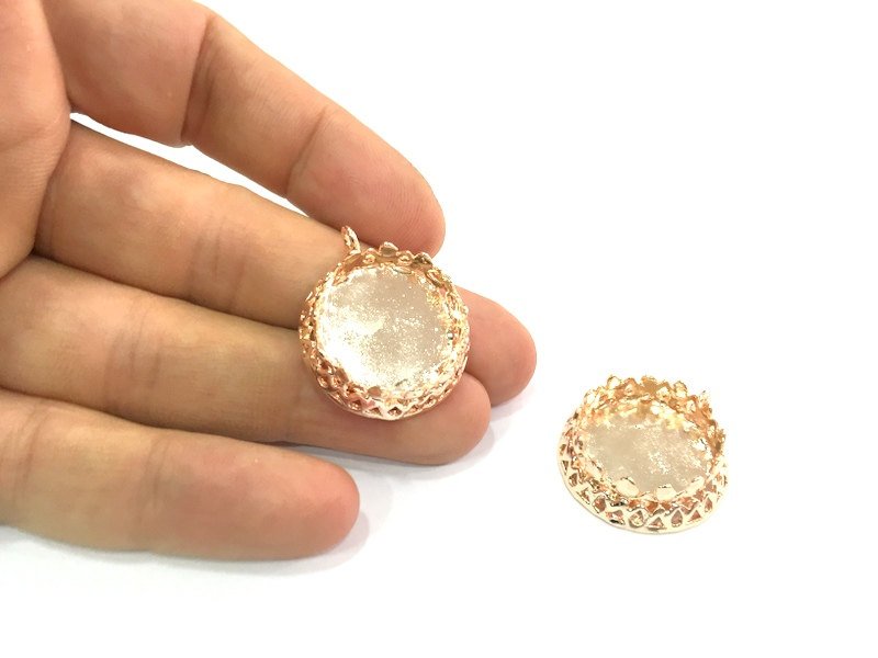 Rose Gold Pendant Blank Base Setting Necklace Blank Mountings Rose Gold Plated Brass     (20 mm blank) G4429