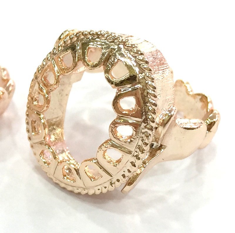 Rose Gold  Ring Blank Ring Setting Ring Bezel Base Adjustable (18x13 mm blank) Rose Gold Plated Brass G4412