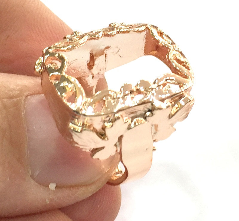 Adjustable Ring Blank, (20x14 mm blank) Rose Gold Plated Brass G4415