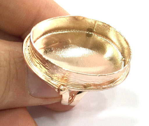 Adjustable Ring Blank, (30x22 mm blank) Rose Gold Plated Brass G4420