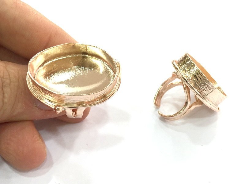 Adjustable Ring Blank, (30x22 mm blank) Rose Gold Plated Brass G4420