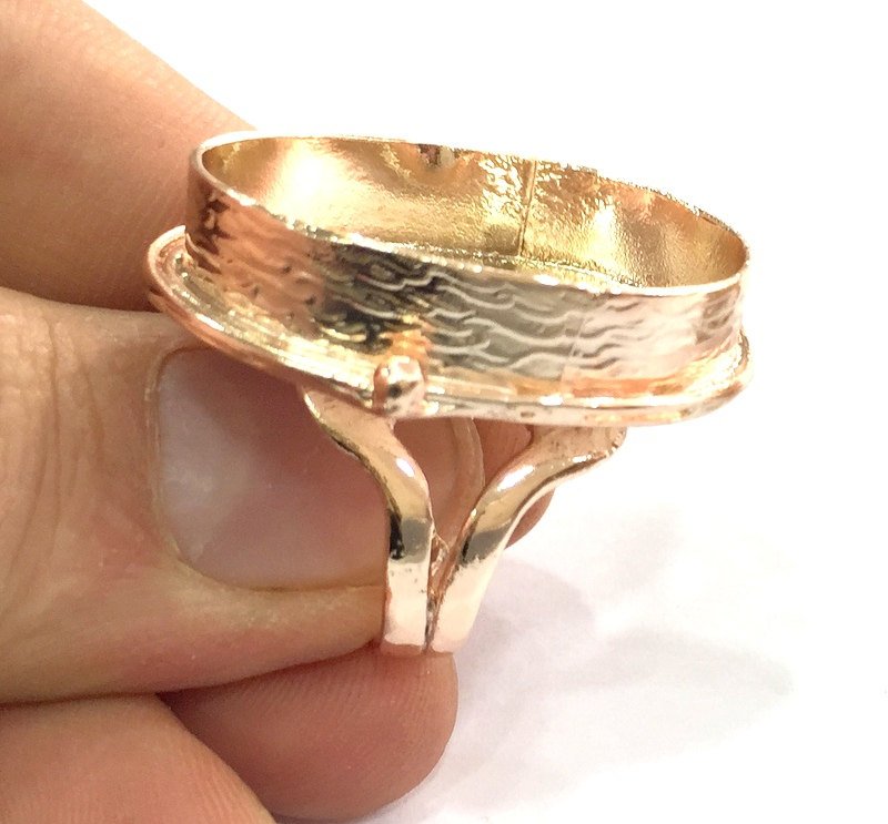 Adjustable Ring Blank, (30x22 mm blank) Rose Gold Plated Brass G4420