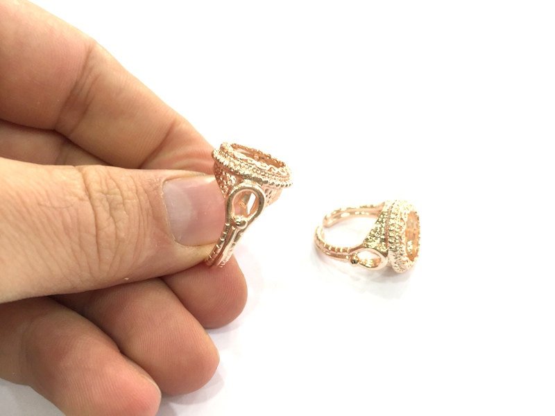 Adjustable Ring Blank, (14 mm blank) Rose Gold Plated Brass G4421