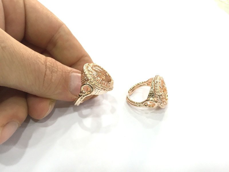 Adjustable Ring Blank, (16 mm blank) Rose Gold Plated Brass G4422