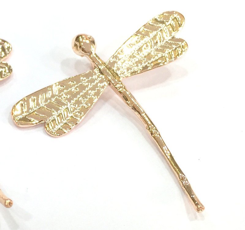 Rose Gold Plated Brass Dragonfly  Pendant 46x45mm G4439