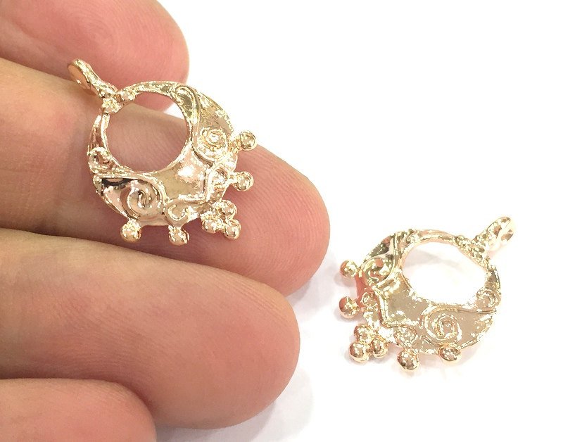 2 Rose Gold Charms Brass Findings  (26x16 mm)  G4452