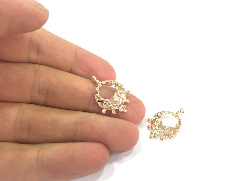 2 Rose Gold Charms Brass Findings  (26x16 mm)  G4452