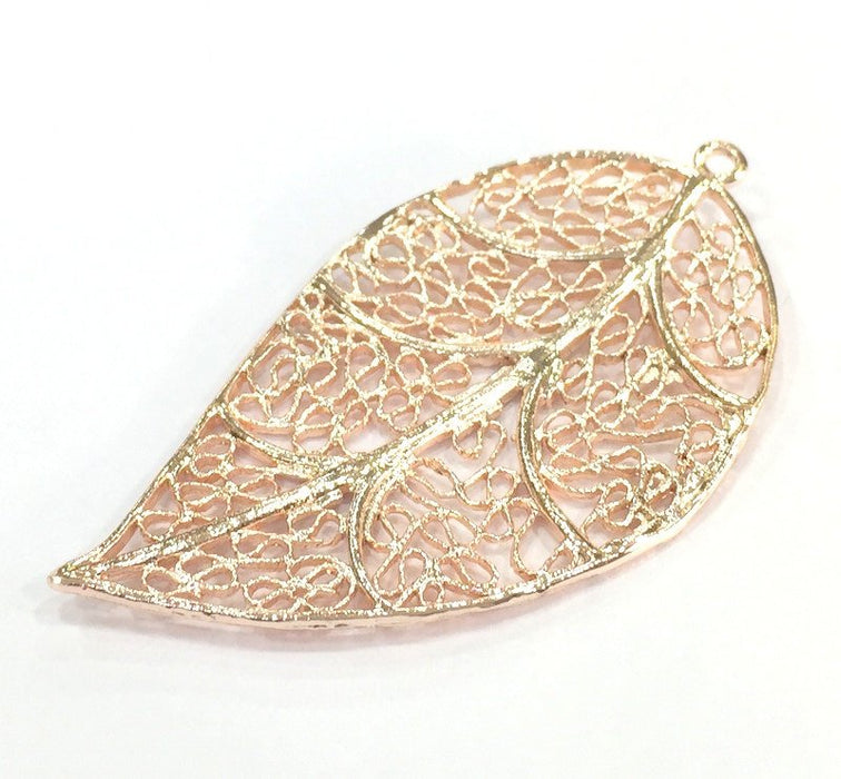 Rose Gold Plated Brass Leaf Pendant 52x32mm G4455