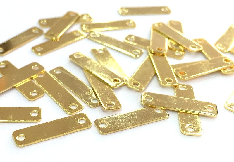 20 Pcs  Gold Plated Brass Rectangle  Charms (15x4mm)  G4475