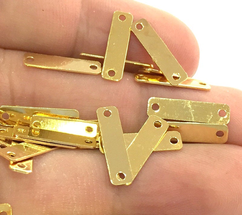 20 Pcs  Gold Plated Brass Rectangle  Charms (15x4mm)  G4475