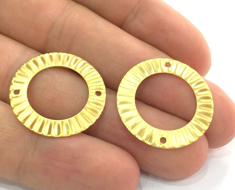 4 Pcs  Gold Plated Brass Circle  Charms (25mm)  G4483