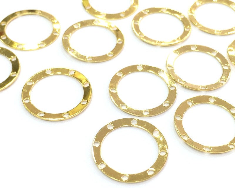 10  Gold Plated Brass Circle Charms (17mm)  G4488