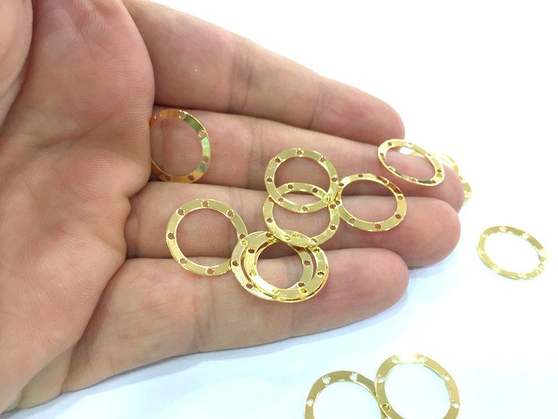 10  Gold Plated Brass Circle Charms (17mm)  G4488