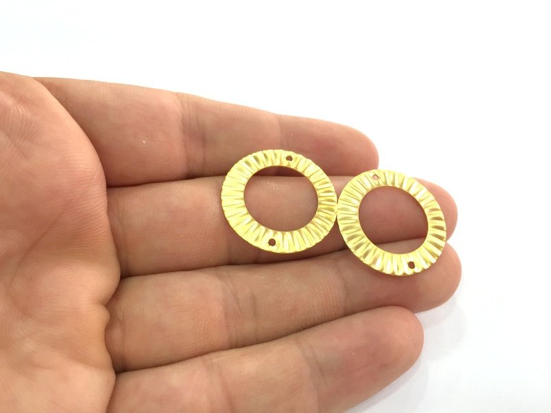 4 Pcs  Gold Plated Brass Circle  Charms (25mm)  G4483