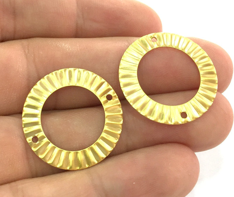 4 Pcs  Gold Plated Brass Circle  Charms (25mm)  G4483