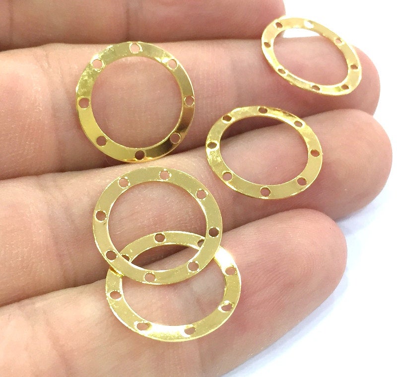 10  Gold Plated Brass Circle Charms (17mm)  G4488