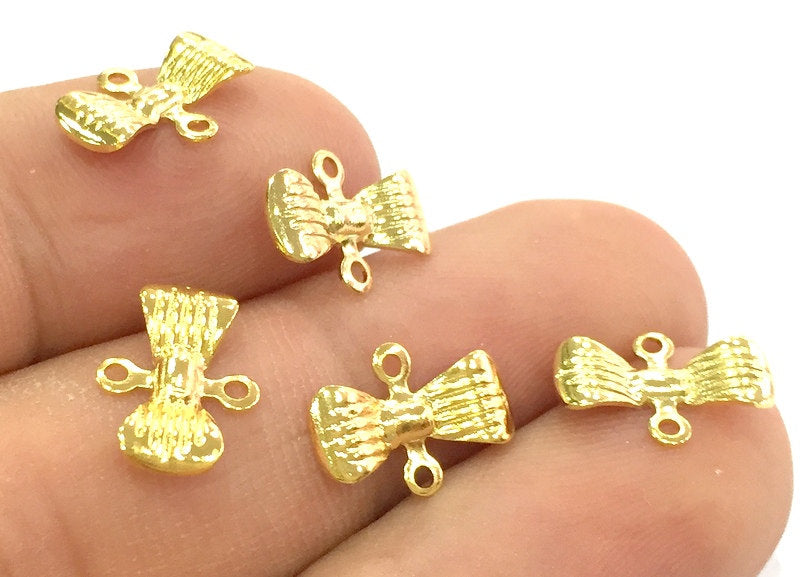 10 Gold Plated Brass Bow Charms (13x10mm)  G4490