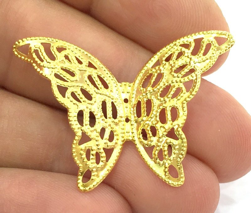 2 Gold Charms Gold Plated Brass Butterfly Charms (40x28mm)  G4501