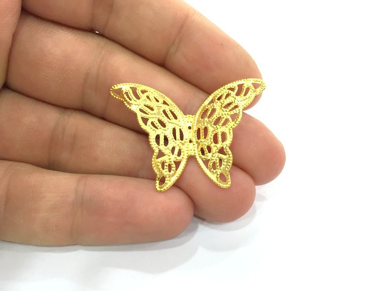 2 Gold Charms Gold Plated Brass Butterfly Charms (40x28mm)  G4501