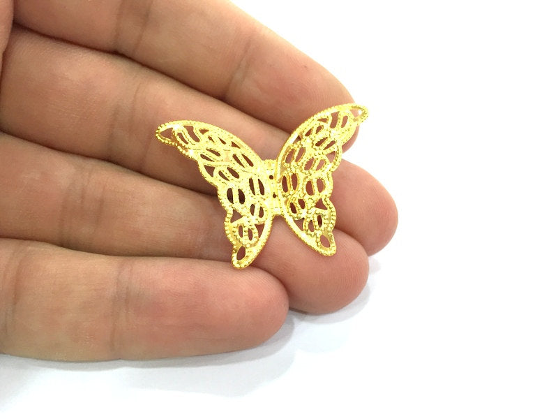 2 Gold Charms Gold Plated Brass Butterfly Charms (40x28mm)  G4501