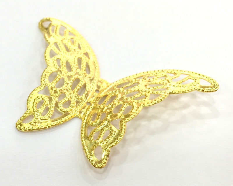 2 Gold Charms Gold Plated Brass Butterfly Charms (40x28mm)  G4501