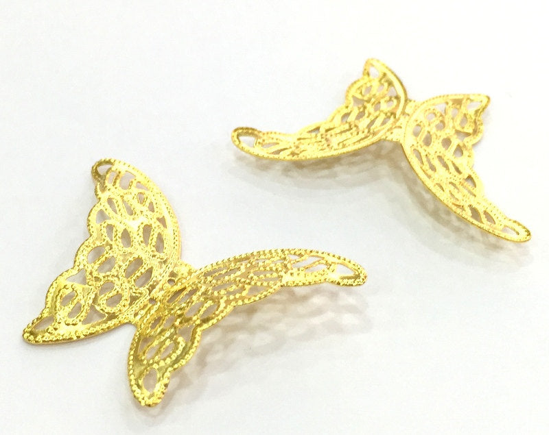 2 Gold Charms Gold Plated Brass Butterfly Charms (40x28mm)  G4501