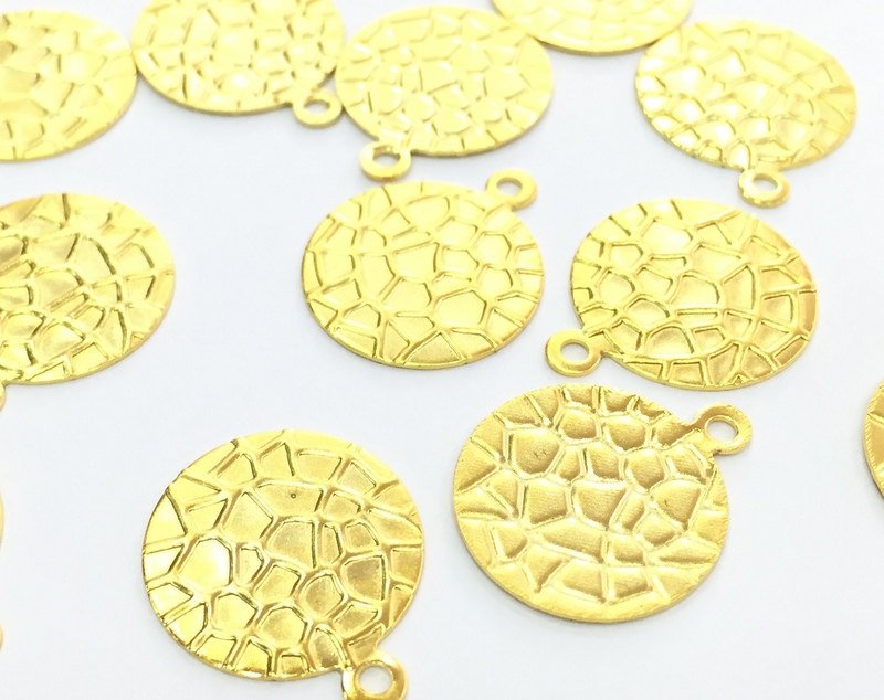 5 Pcs  Gold Plated Brass Round Charms (16mm)  G4517