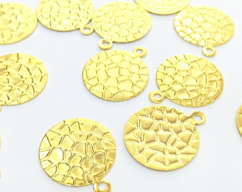 5 Pcs  Gold Plated Brass Round Charms (16mm)  G4517