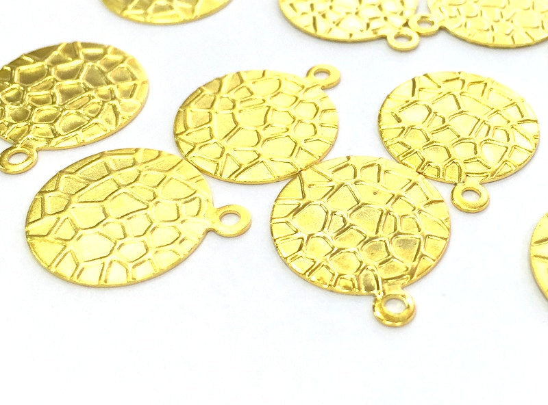5 Pcs  Gold Plated Brass Round Charms (16mm)  G4517