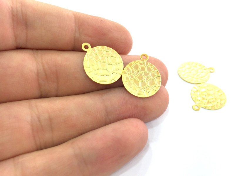 5 Pcs  Gold Plated Brass Round Charms (16mm)  G4517