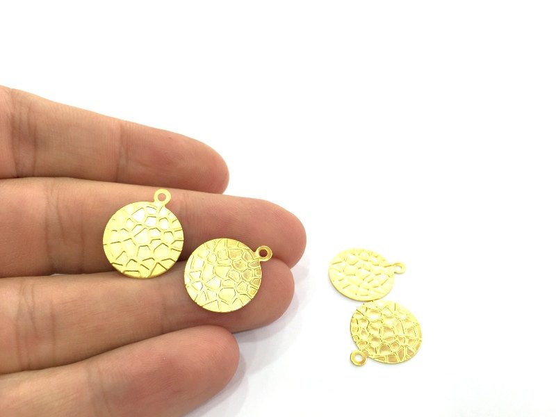 5 Pcs  Gold Plated Brass Round Charms (16mm)  G4517