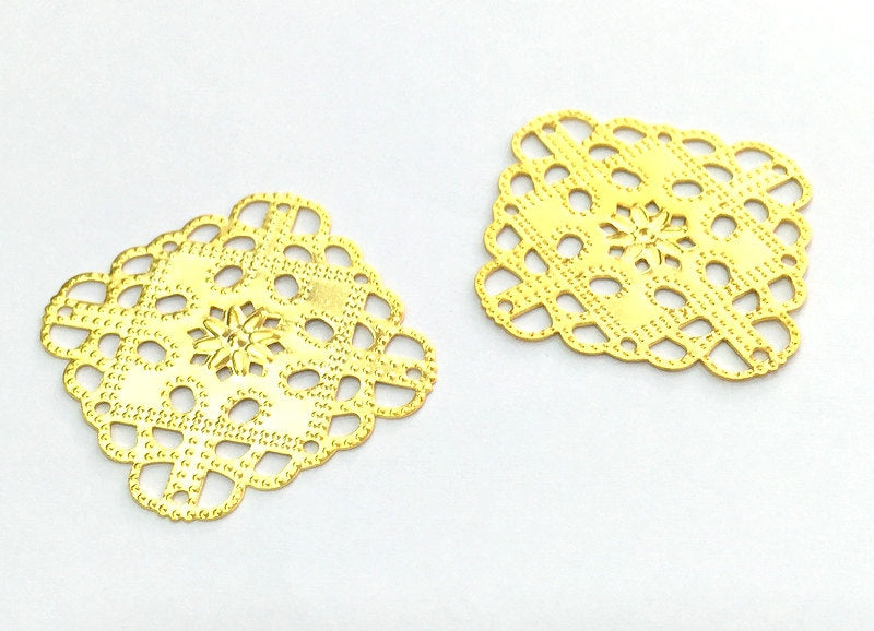2 Gold Plated Brass Connector , Pendant 2 Pcs (36 mm) G4521