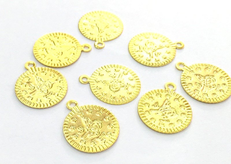 5 Pcs (16mm) Gold Plated Brass Ottoman Signature Charms   G4523