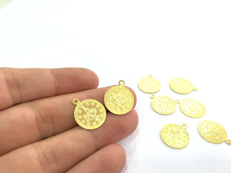 5 Pcs (16mm) Gold Plated Brass Ottoman Signature Charms   G4523