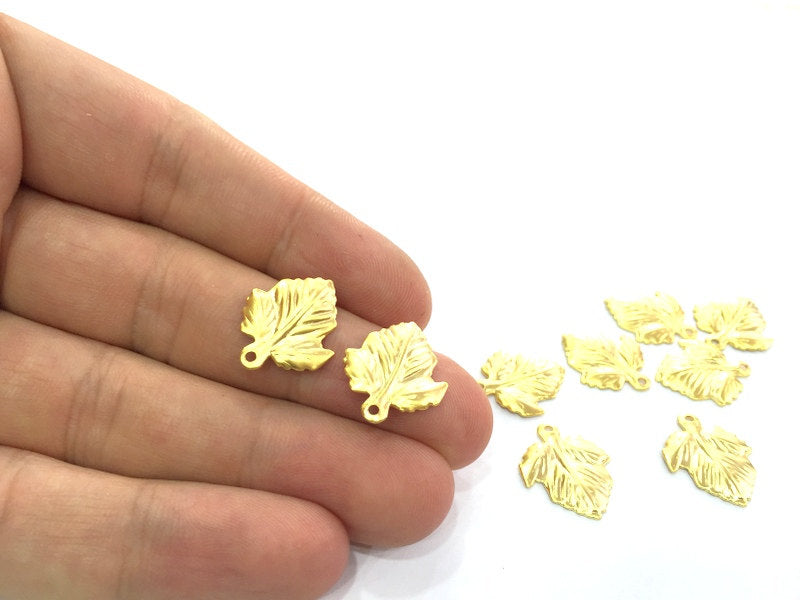 5 Gold Charms Leaf Charms Gold Plated Brass  (19x16mm)  G4526