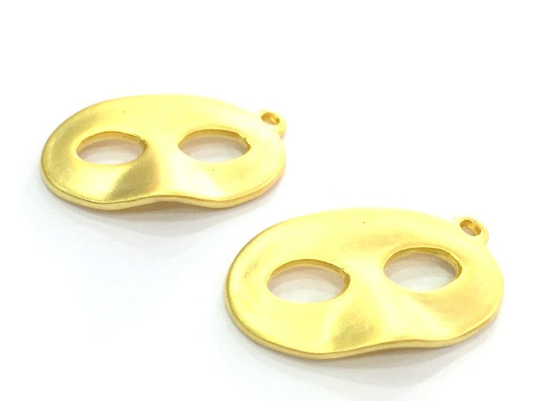 2Pcs (28x17mm)  Mask Charms, Gold Plated Metal G4529