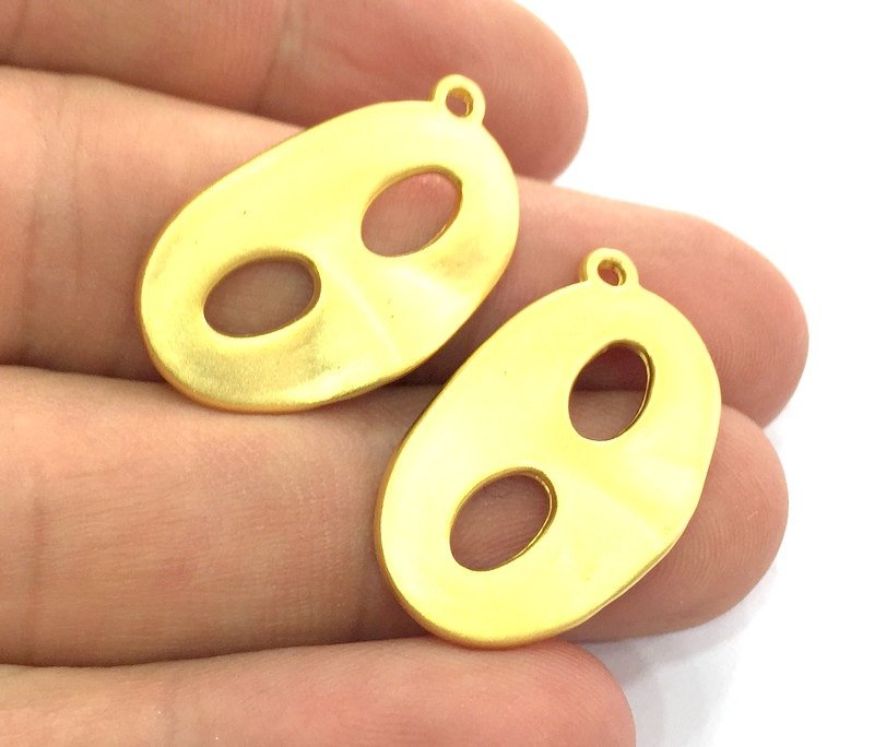 2Pcs (28x17mm)  Mask Charms, Gold Plated Metal G4529