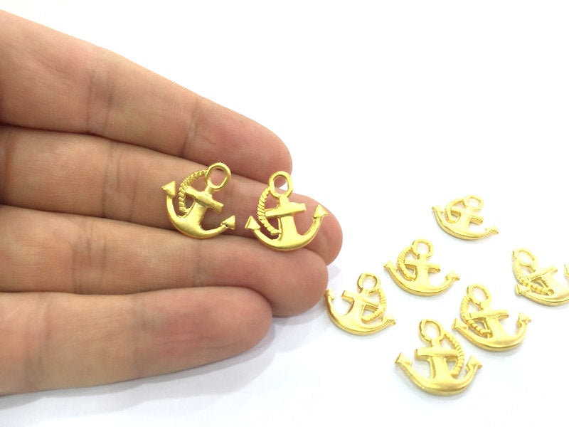 4 Anchor Charms, Gold Plated Metal  (19x18mm)  G4533