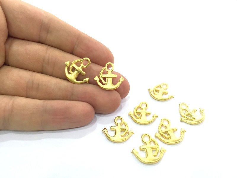 4 Anchor Charms, Gold Plated Metal  (19x18mm)  G4533