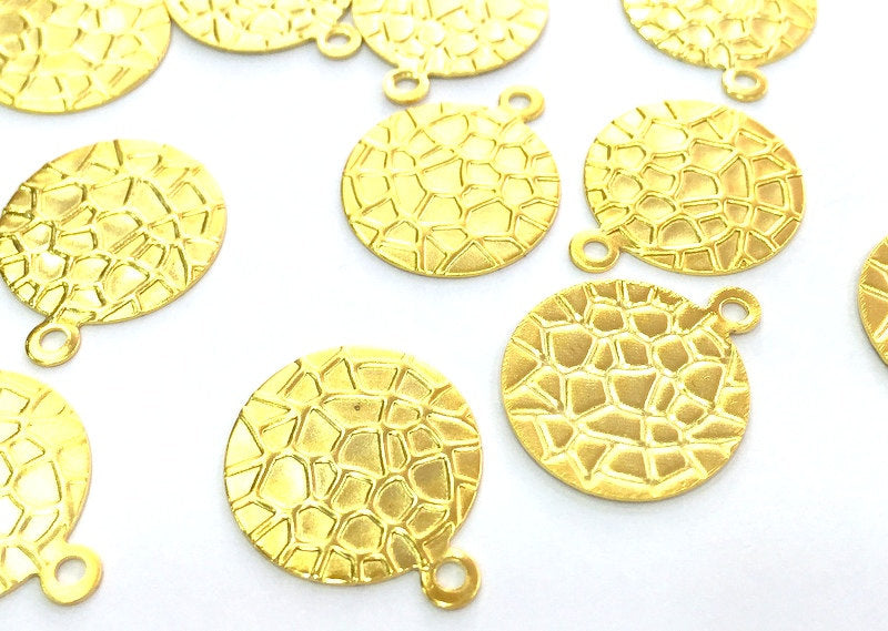 5 Pcs  Gold Plated Brass Round Charms (16mm)  G4517