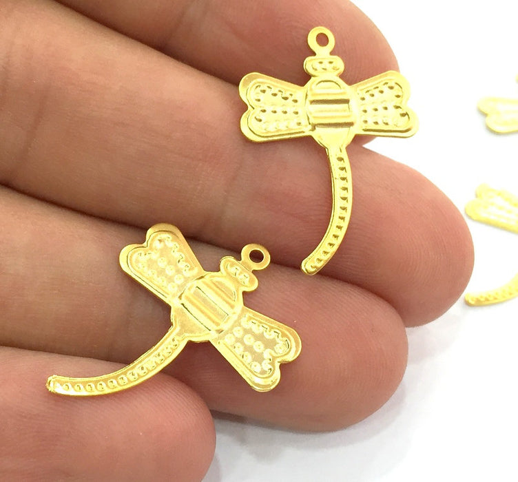 5 Pcs  Gold Plated Brass Dragonfly Charms (26x20mm)  G4518
