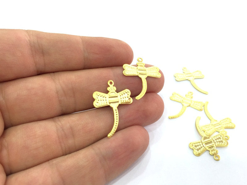 5 Pcs  Gold Plated Brass Dragonfly Charms (26x20mm)  G4518