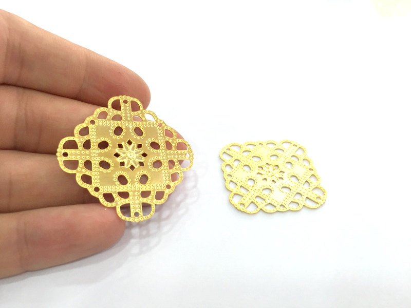 2 Gold Plated Brass Connector , Pendant 2 Pcs (36 mm) G4521