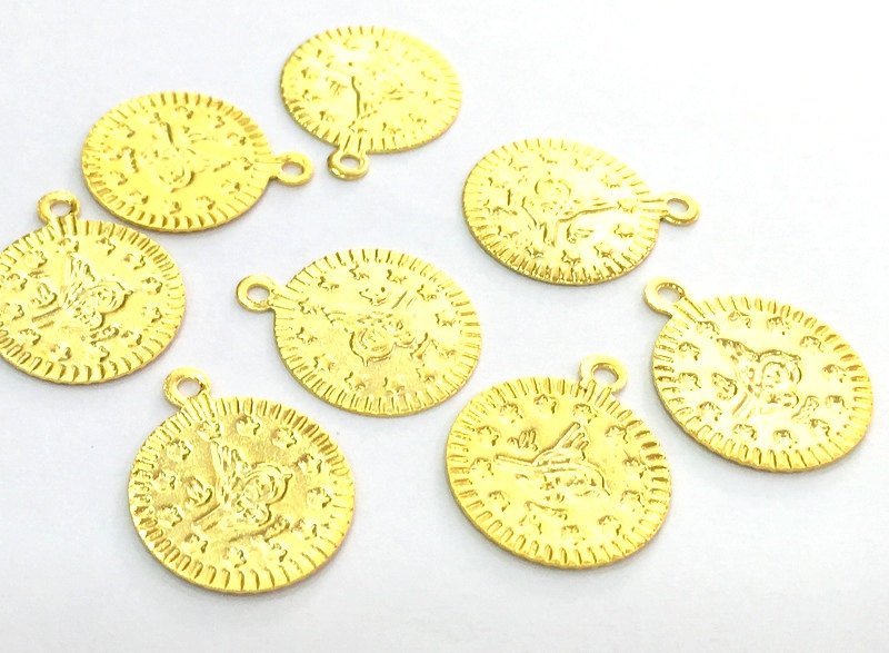 5 Pcs (16mm) Gold Plated Brass Ottoman Signature Charms   G4523