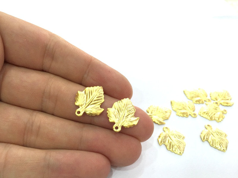 5 Gold Charms Leaf Charms Gold Plated Brass  (19x16mm)  G4526