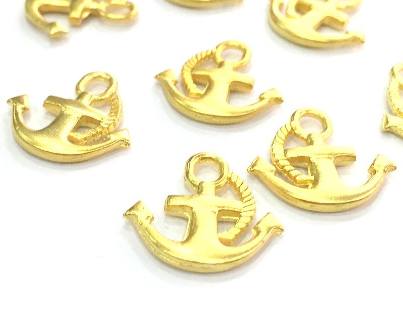 4 Anchor Charms, Gold Plated Metal  (19x18mm)  G4533